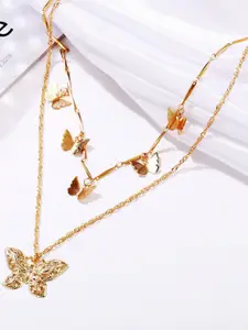 Vembley Gold-Plated Layered Butterfly Pendant Necklace