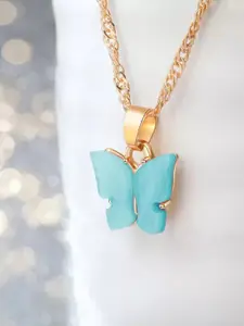 Vembley Gold-Plated & Blue Butterfly Pendant Necklace