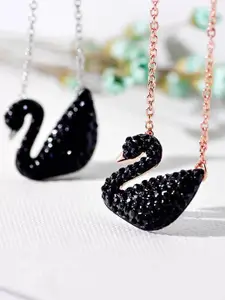 Vembley Gold-Plated & Black Enamelled Swan Necklace