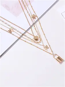 Vembley Gold-Plated Gold-Plated Layered  Heart & Butterfly Necklace