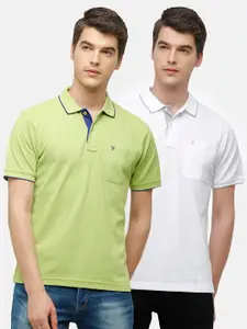 Classic Polo Men Green & White Pack of 2 Polo Collar Cotton T-shirt