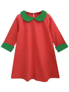A.T.U.N. A T U N Red & Green Peter Pan Collar A-Line Dress