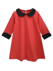 A.T.U.N. A T U N Red Peter Pan Collar A-Line Pure Cotton Dress
