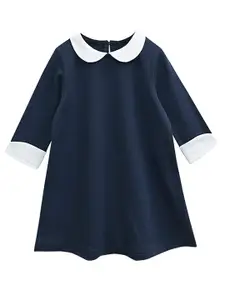A.T.U.N. Girls Navy Blue Peter Pan Collar A-Line Dress