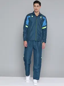 Alcis Men Teal Blue Solid Tracksuit With Side Taping on Sleeves