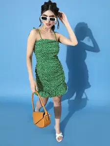 Berrylush Women Gorgeous Green Floral Ruched Dress