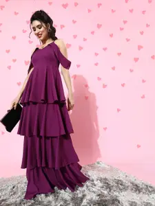 Berrylush Women Charming Purple Solid Tiered Dress