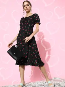 Berrylush Women Stylish Black Conversational Tiered Dress