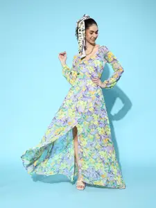 Berrylush Women Charming Purple Floral Wrap It Up Dress