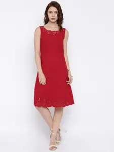 RARE Women Red Solid Fit & Flare Dress