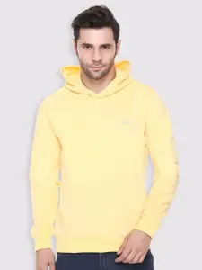 Obaan Men Yellow Fleece Hooded Sweatshirt