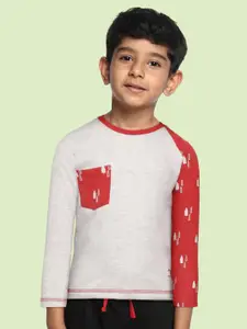 toothless Boys Grey Melange & Red Cotton Christmas Conversational Print T-shirt