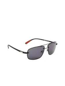 MARC LOUIS Men Grey Lens & Black Rectangle Sunglasses with Polarised Lens 8090 C2