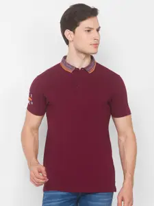 SPYKAR Men Burgundy Polo Collar Slim Fit T-shirt
