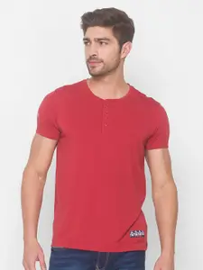 SPYKAR Men Red Henley Neck Applique Slim Fit T-shirt
