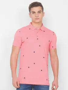 SPYKAR Men Pink Printed Polo Collar Slim Fit T-shirt