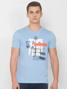 SPYKAR Men Blue Printed Slim Fit T-shirt