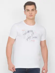 SPYKAR Men White & Grey Typography Printed Slim Fit T-shirt