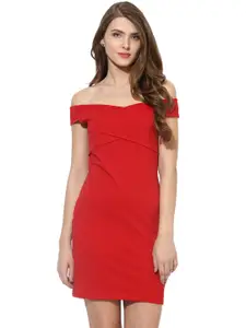 Besiva Women Red Solid Off-Shoulder Dress