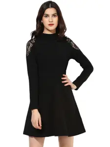 Besiva Women Black Solid Fit & Flare Dress