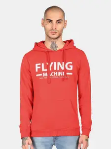 Flying Machine Men Red Printed Hooded Sweatshirt