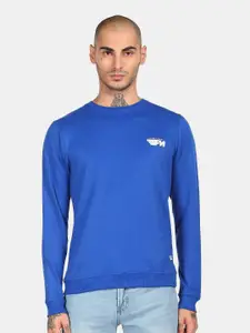 Flying Machine Men Blue Solid Pure Cotton Sweatshirt