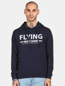 Flying Machine Men Blue Printed Hooded Sweatshirt