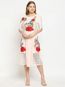 aaliya Pink & Red Floral Georgette Midi Dress