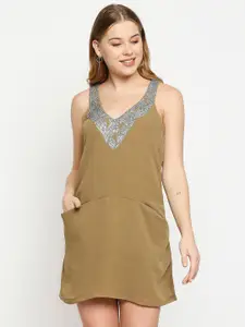 aaliya Olive Green Georgette A-Line Mini Dress