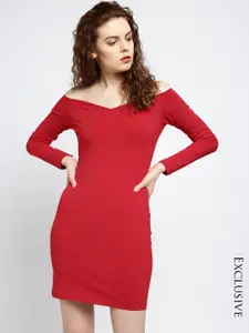 Besiva Women Red Solid Bodycon Dress