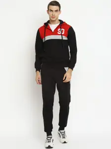 OFF LIMITS Men Black & Red Colourblocked Hooded Tracksuit