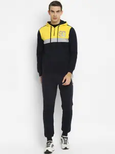 OFF LIMITS Men Navy Blue & Yellow Colourblocked Hooded Tracksuit