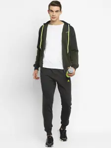 OFF LIMITS Men Olive Green & Grey Colourblocked Hooded Tracksuit