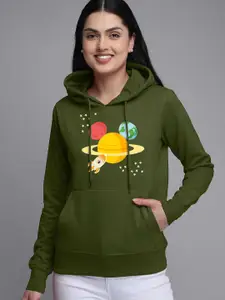 Free Authority Free Authority Mickey & Friends Women Green Printed Hooded Sweatshirt