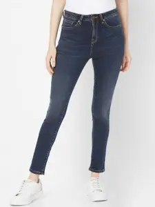 SPYKAR Women Blue Skinny Fit High-Rise Low Distress Light Fade Jeans
