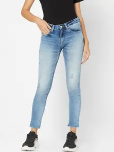 SPYKAR Women Blue Skinny Fit Mildly Distressed Heavy Fade Lycra Jeans