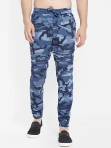 SAPPER Men Blue Camouflage Printed Slim Fit Easy Wash Joggers Trousers