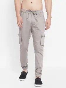 SAPPER Men Grey Slim Fit Easy Wash Pure Cotton Joggers Trousers