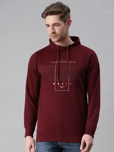 SHOWOFF Men Maroon Printed Hooded Sweatshirt