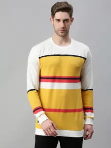 SHOWOFF Men Yellow Striped Sweatshirt