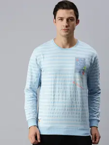 SHOWOFF Men Blue & White Striped Cotton Sweatshirt