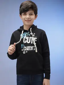 Instafab Boys Black Printed Hooded Sweatshirt