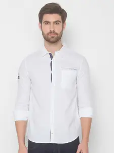 SPYKAR Men White Cotton Casual Shirt