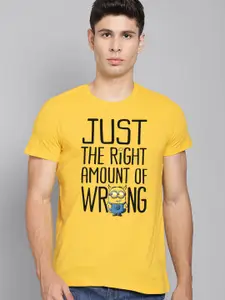 Free Authority Men Yellow Typography Minions Printed Pure Cotton T-shirt