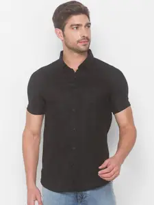 SPYKAR Men Black Solid Regular Fit Cotton Casual Shirt