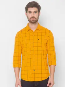 SPYKAR Men Yellow Slim Fit Windowpane Checks Checked Casual Shirt