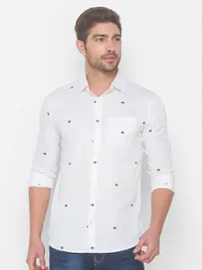 SPYKAR Men White Printed Pure Cotton Casual Shirt