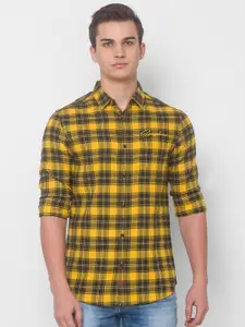 SPYKAR Men Yellow Tartan Checked Pure Cotton Casual Shirt
