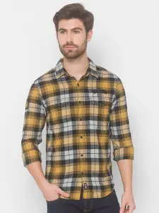 SPYKAR Men Yellow Buffalo Checks Checked Casual Shirt