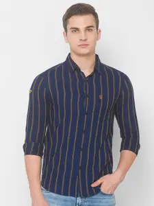 SPYKAR Men Navy Blue Slim Fit Striped Casual Shirt